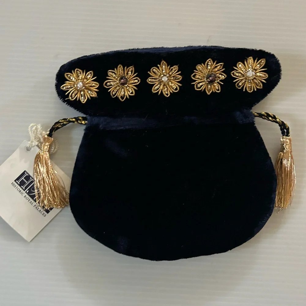 Blue Velvet Jewelery Pouch w Gold Tassels
